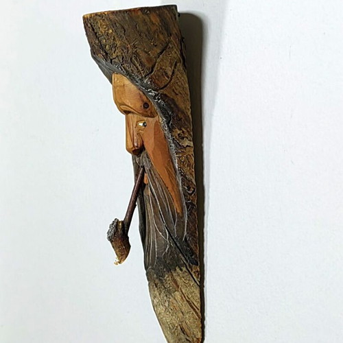 Wood Spirit Figurine with Pipe vintage hand-carved, like new