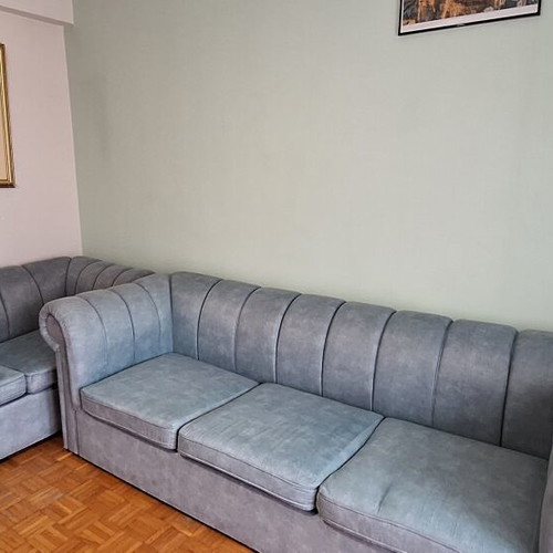 Sofa set 3+2+1 used, sky blue Chesterfield style