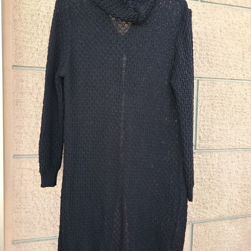 Long knitted black cardigan with hood