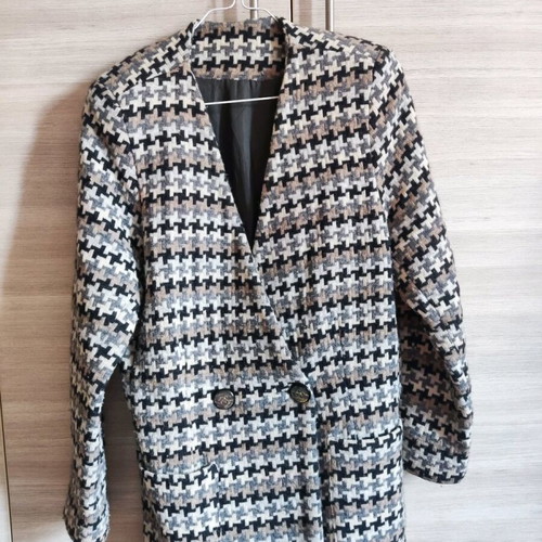 Vintage checked jacket large with shoulder pads handmade like new, gray brown