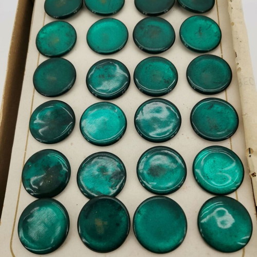 Green vintage celluloid buttons used, 1960s