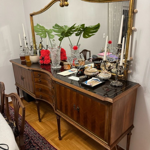Vintage walnut buffet refurbished with removable mirror