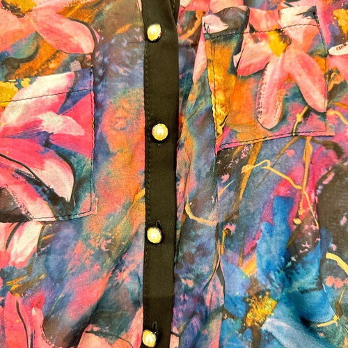 Airy Long Tunic with Floral Pattern and Gold Details like new, size M