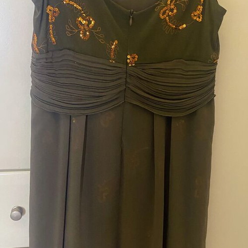 Depolo khaki short dress with sequins and ruching, size 48