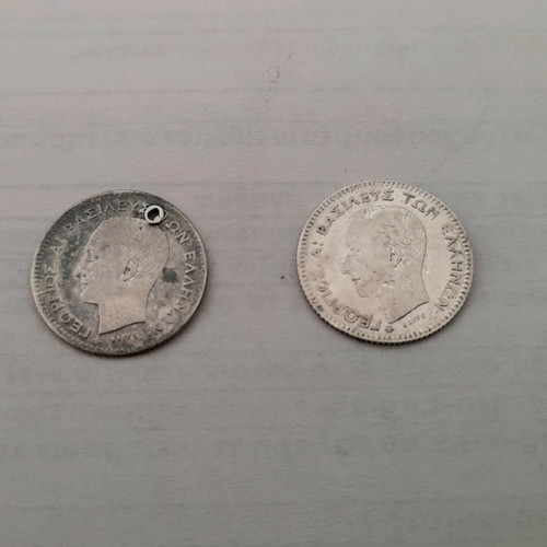 Silver coins Georgios A 20 lepta used, set of 2