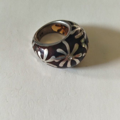 Dome ring plique a jour silver 925 with dark Bordeaux crystal, like new