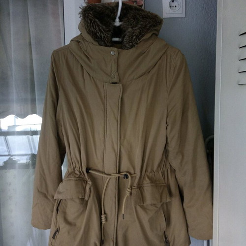 Pull & Bear parka jacket, beige, warm, removable hood, size L