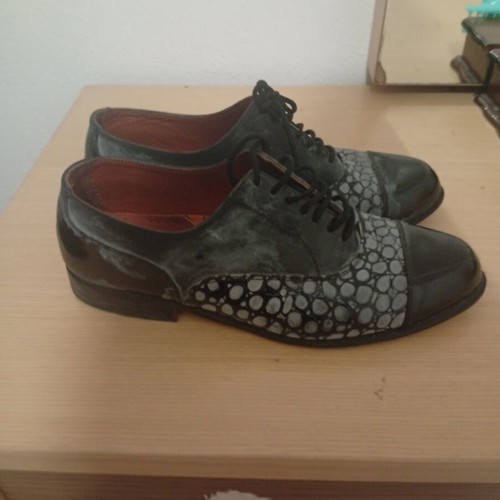 Haralas Vintage men's leather shoes, black Oxford Derby