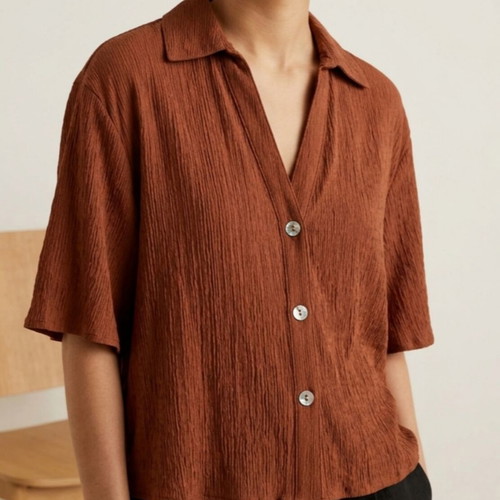Zara short-sleeve crinkle shirt XS like new, brick color, loose fit