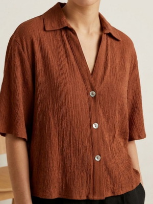 Zara short-sleeve crinkle shirt XS like new, brick color, loose fit