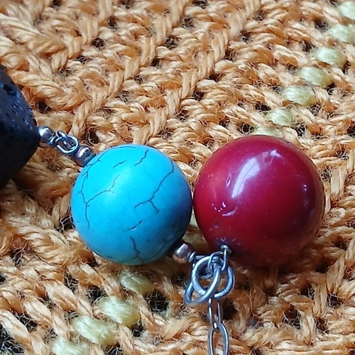 Bracelet with volcanic lava beads, turquoise and red coral, used