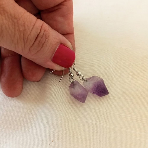 Asymmetric hanging earrings with purple amethyst, new