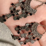 Boho earrings like new with black beads and coins, 9 cm