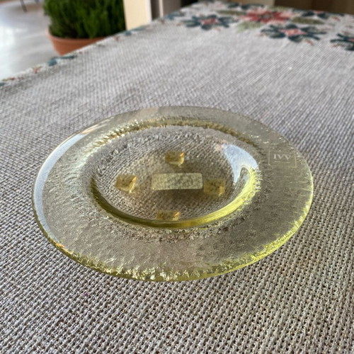 Vintage collectible glass ashtray Italian made like new, soft yellow