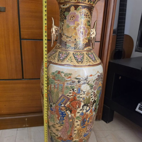 Large vintage floor vase 60cm with gold handles