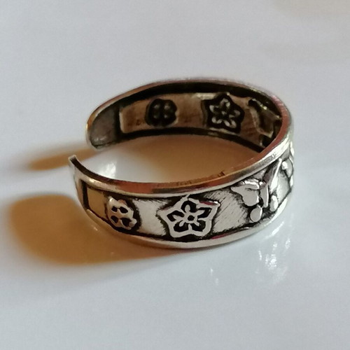 925 Silver Toe Ring with Embossed Butterflies and Flowers new