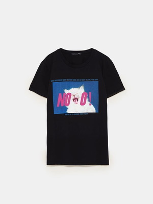 Μπλουζάκι Zara μαύρο με στάμπα medium σαν καινούργιο