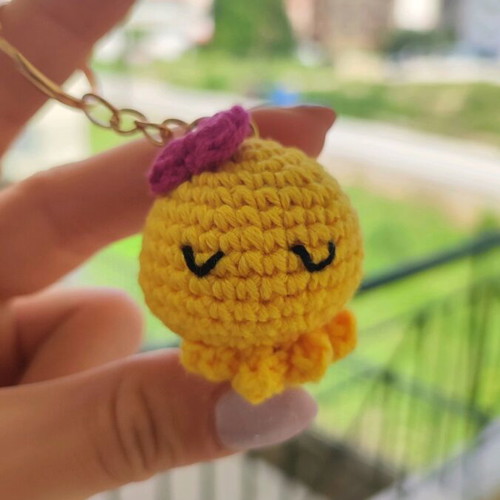 Knitted octopus keychain new with purple bow