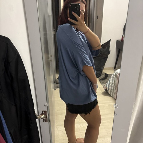 Blue oversized blouse with front twist, made in Italy, XL