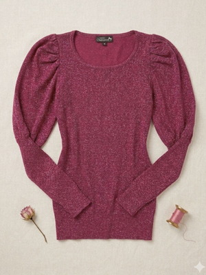Blouse fuchsia with glitter and puffed sleeves used, one size