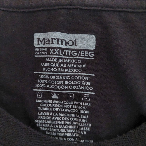 Marmot men's t-shirt black 2XL like new, 100% cotton