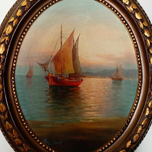 Oval oil painting by Alex Brikman like new with ornate frame