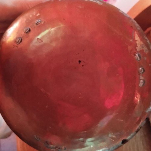 Carved antique pot with copper plating and tin lining