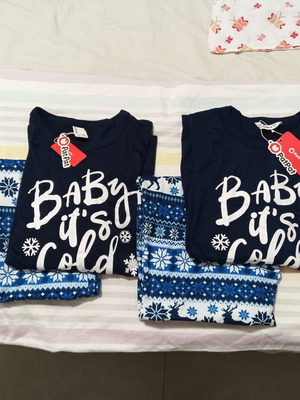 Pajama set new, winter, for the whole family, blue