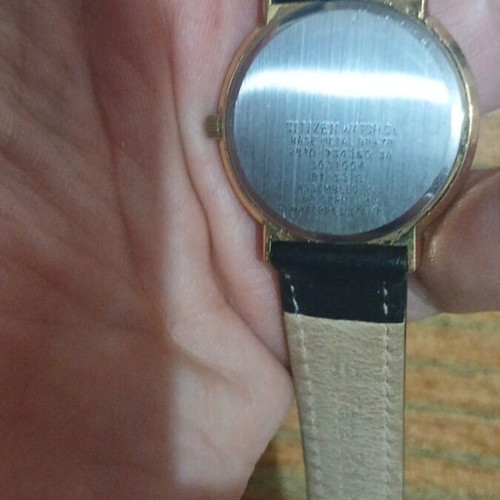 Citizen Quartz vintage wristwatch used, black and gold tone