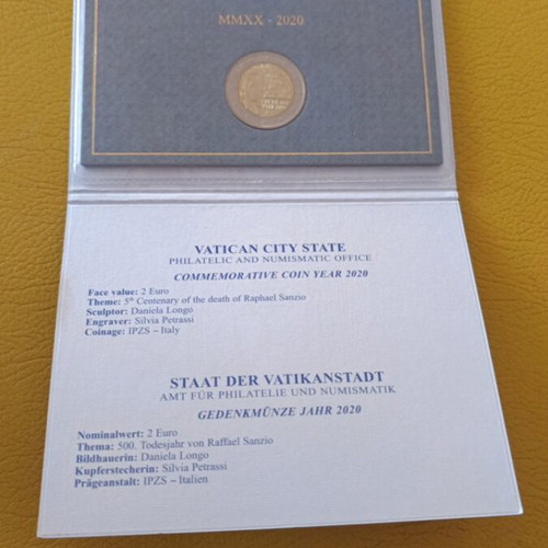 Vatican 2020 2 Euro Raffaello Death commemorative coin new
