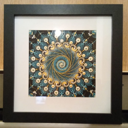 Mandala painting new with frame 35x35, hand-painted acrylic dot art