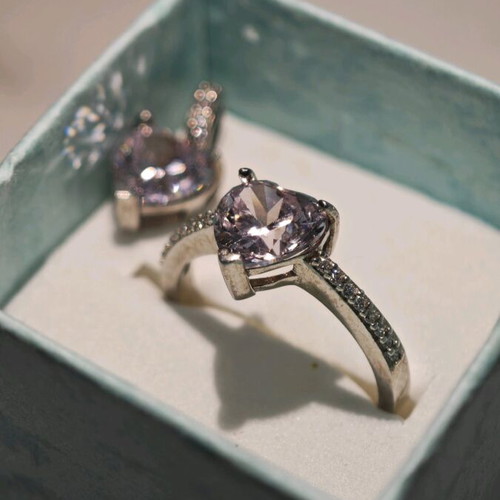 925 Silver Jewelry Set with Pink Stone and Zirconia new
