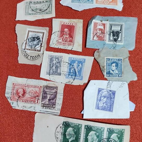 Greek Stamp On Piece Lot used, 200 pieces 1920–1960+