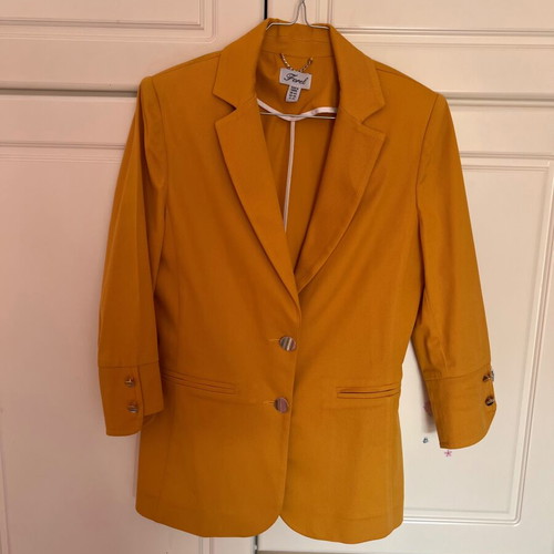 Forel women's fitted jacket like new, mustard with gold buttons