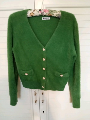 Emerald cardigan like new, angora type, size XL