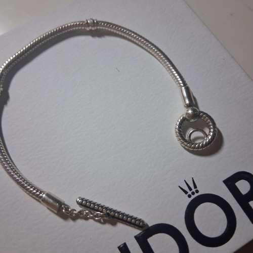 Pandora Moments bracelet with bar, rings and snake chain