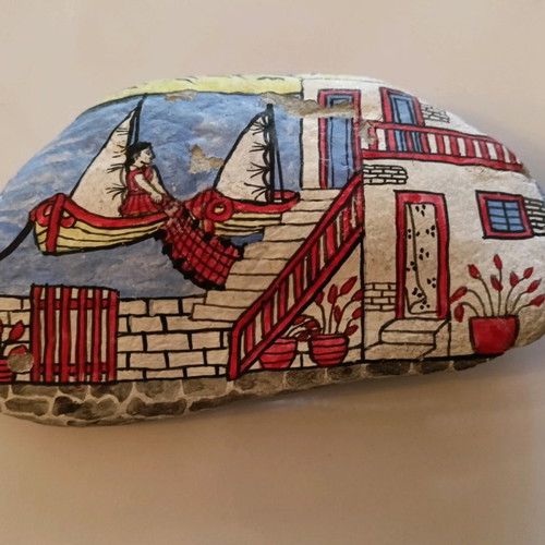 Painted stone new, island theme