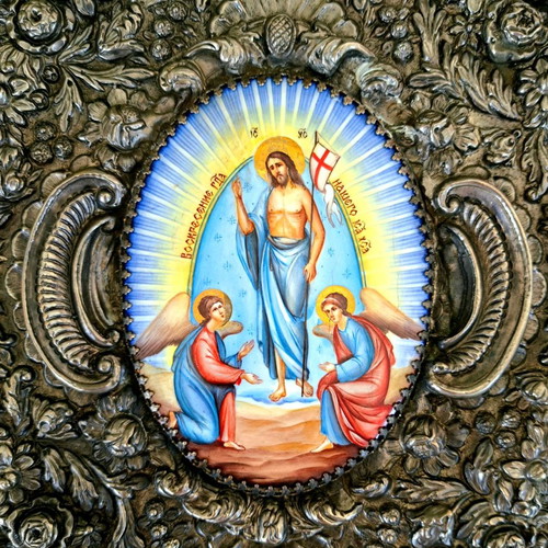 Russian Silver Handmade Gospel with Enamel Decoration and Heavy Cover