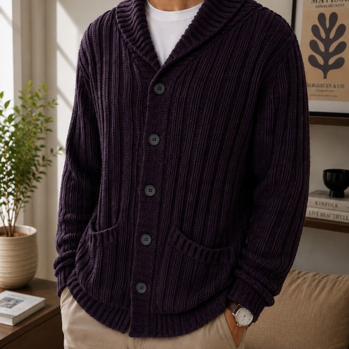 Kode Cardigan Chunky Knit XXL like new, eggplant color