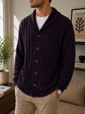 Kode Cardigan Chunky Knit XXL like new, eggplant color