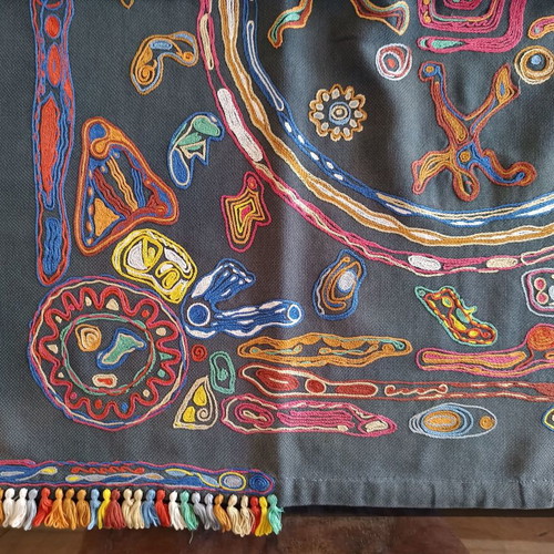 Vintage ethnic Mexico Nierika handmade table linen used