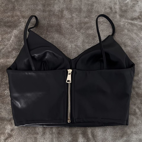 Black faux leather crop top