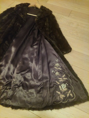 Handmade mink fur coat with silk lining, brown