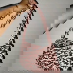  Crochet bag Χειροποίητη πλεκτή τσάντα ώμου από νήματα μακό καφε-ροζShoulder bag