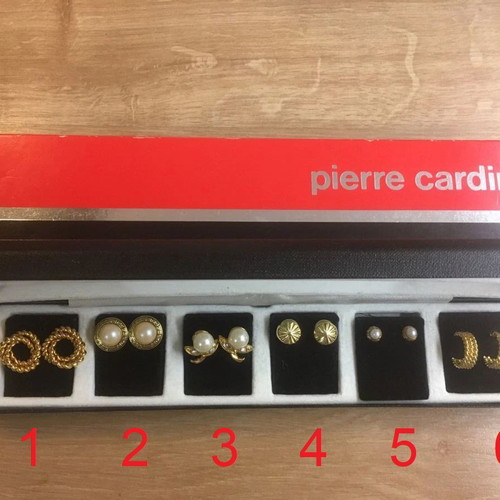 Pierre Cardin earrings set used, vintage, 6 pairs gold-tone