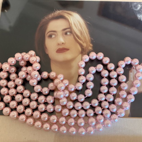 Vintage Italian long necklace with pink pearls