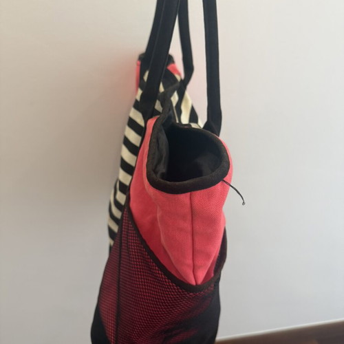 Victoria Secret beach-gym bag used, pink and black striped design