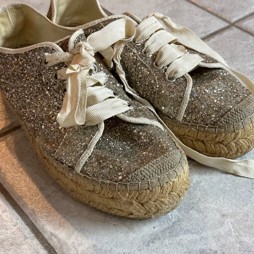 Espadrilles with glitter used, size 37, silver