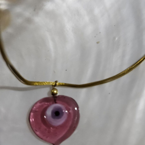 Pendant and earrings set with pink glass evil eye new