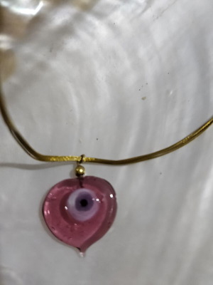 Pendant and earrings set with pink glass evil eye new